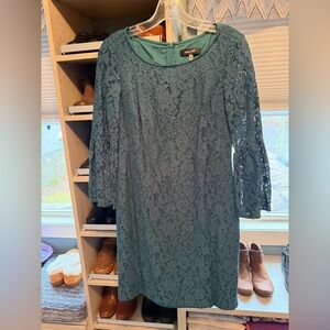 Nine West Long Sleeve Lace Dress in Teal